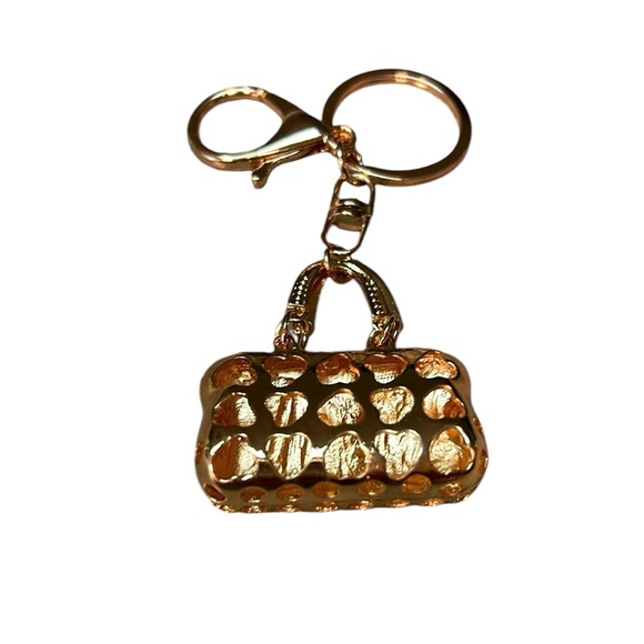 Key chain handbag charm in gold and beige pink color, rhinestones NWOT - Picture 2 of 3
